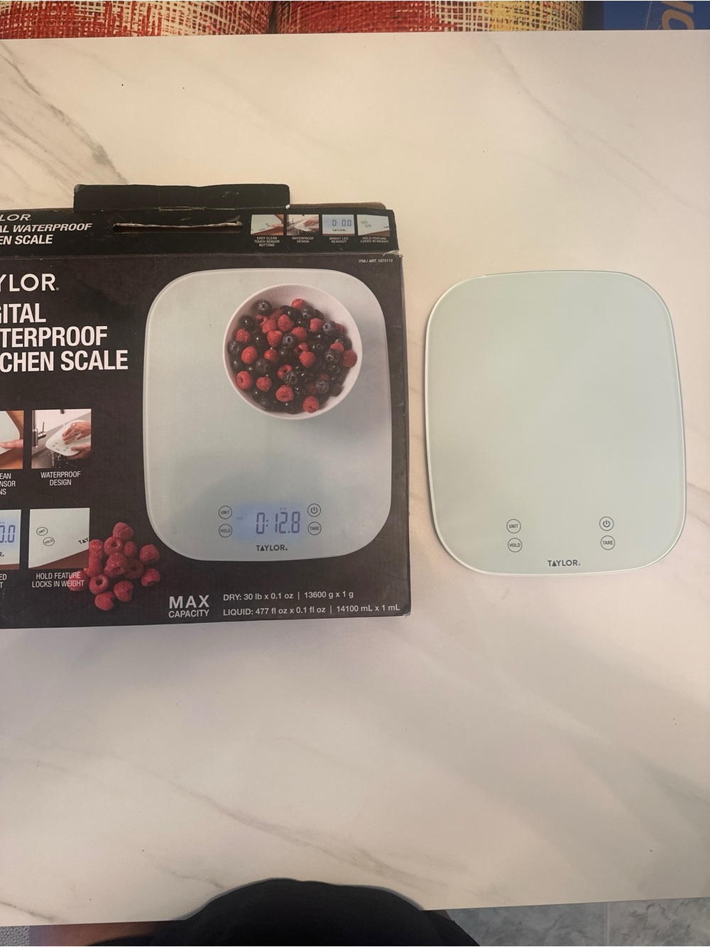 Taylor White and Light Blue Digital Waterproof Kitchen Scale